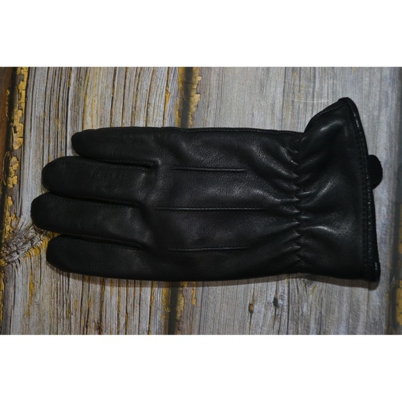Cire Gloves Mens Large Black Faux Leather Textured Palm Lined‎ Winter Warm - Picture 3 of 11